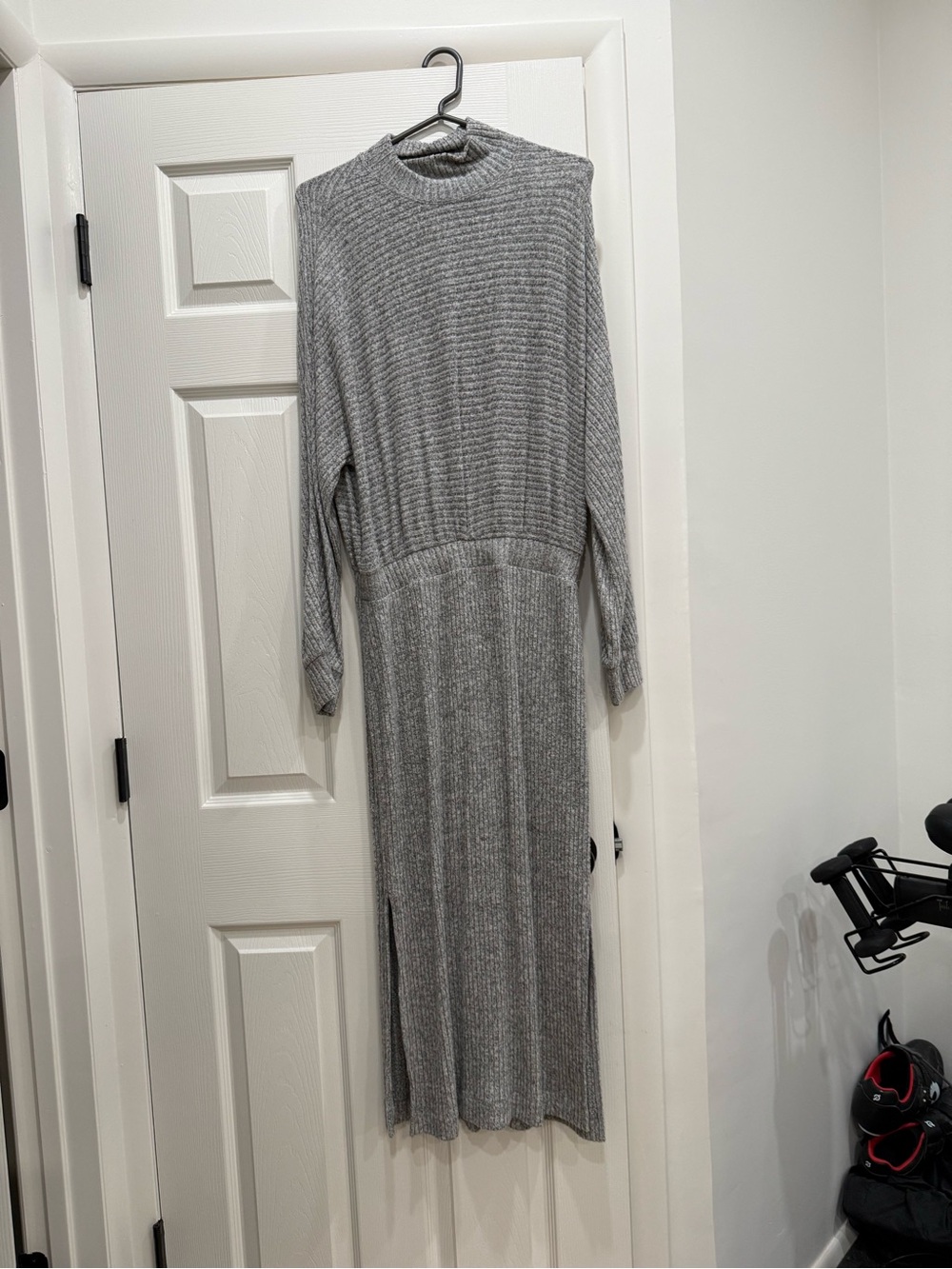 Anthropologie Gray Ribbed Knit Midi Dress
